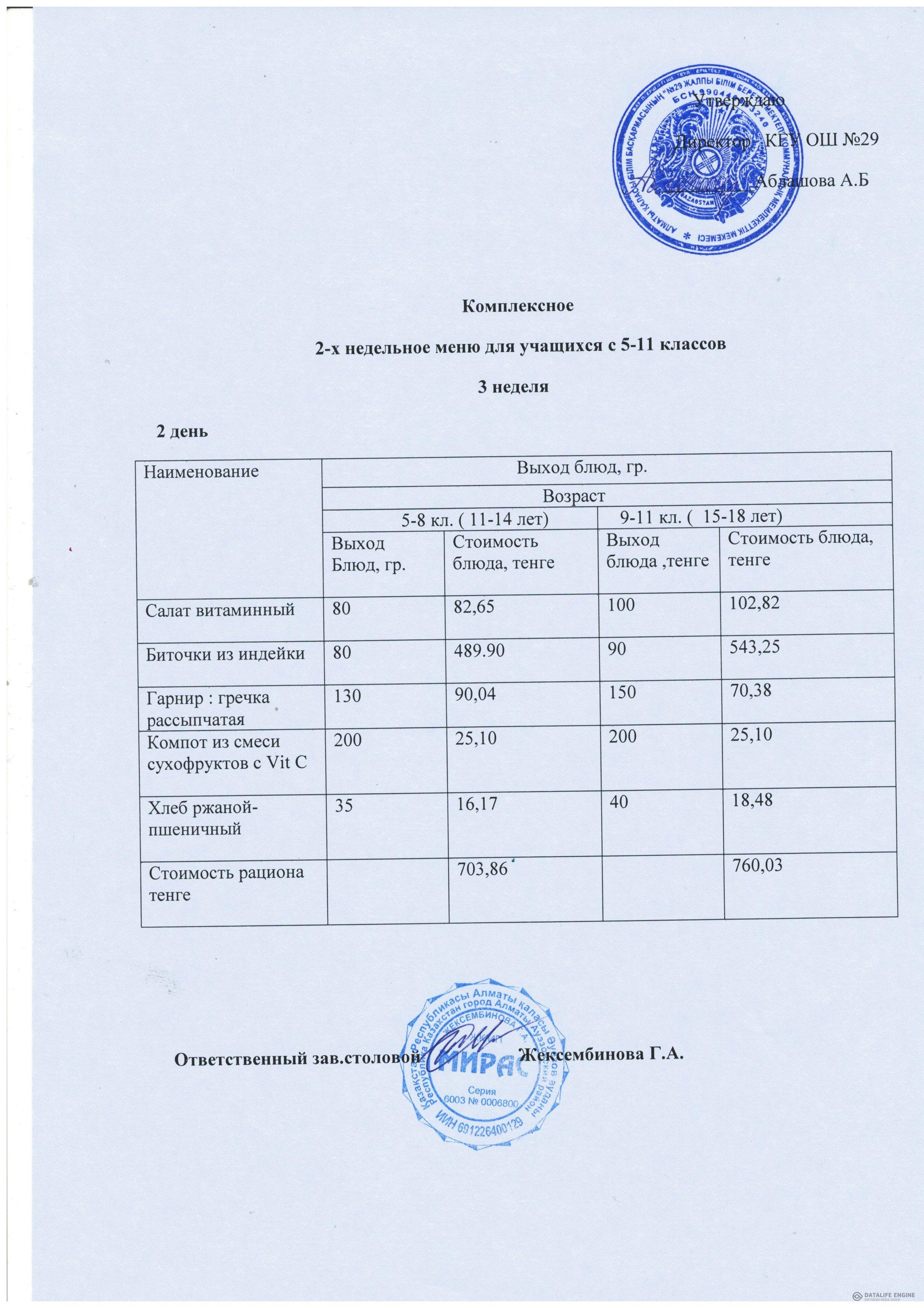 Меню по питанию 5-11 сыныптар/Комплексный меню 5-11 классов